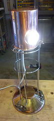 lamp made from water pipe, roof flashing and a mixing bowl