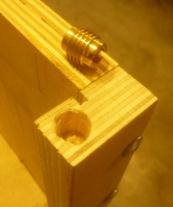 A threaded insert is a nifty way to create a lash point, and in this case removably fasten a brass rod to the 90 degree sled.