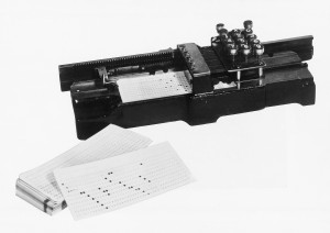 Photograph of the first keypunch manufactured by IBM in 1901.