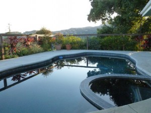 look over the pool at evening
